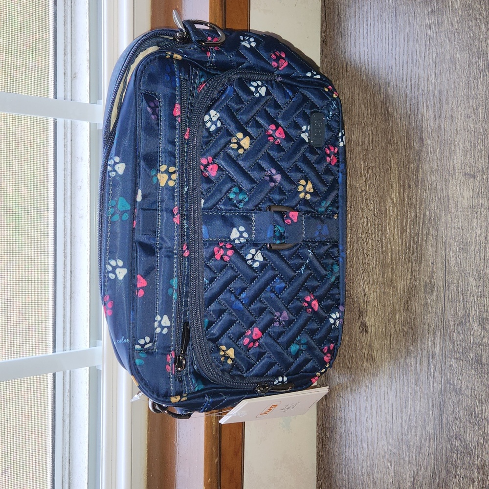 Lug Crossbody Bag in Navy with Multicolor Paw Prints